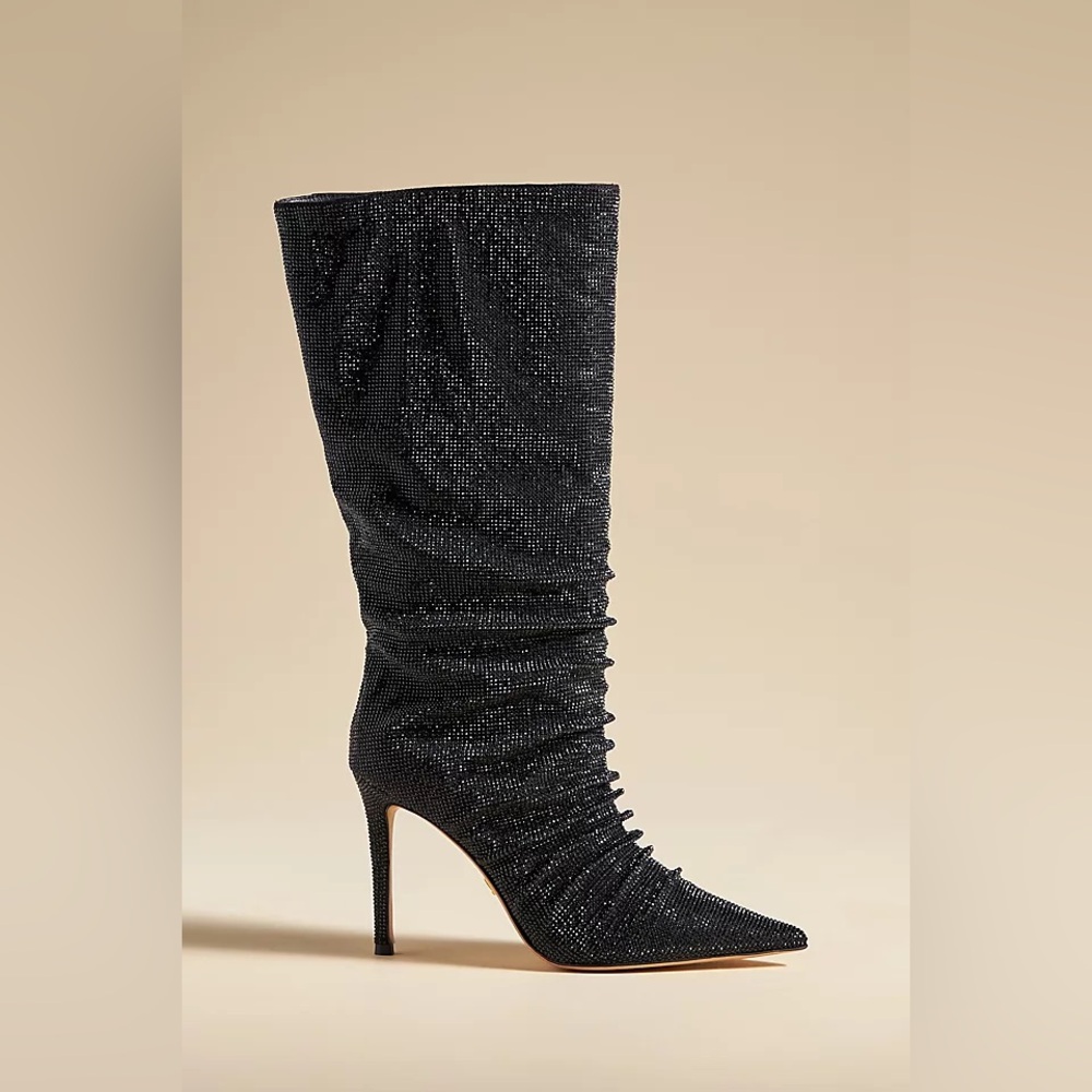Rare Lola Cruz Fayet Rhinestone Bling Black Stiletto Point Toe Boots size 41 - Picture 1 of 12